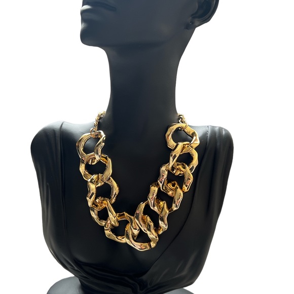 Chunky Gold Chain Necklace Statement Curb Link Choker - Picture 2 of 3